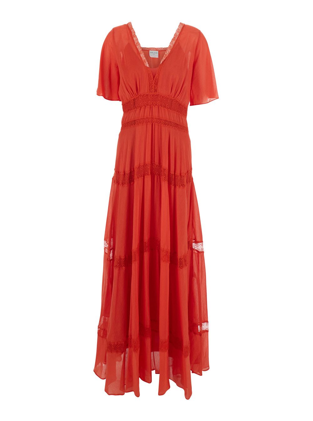 forte_forte Long Dress 'co/se volie and lace long dress with slip' Red with Lace Details and Cotton and Silk Underskirt Women Size S / US 4 / IT 40 - 1 Thumbnail