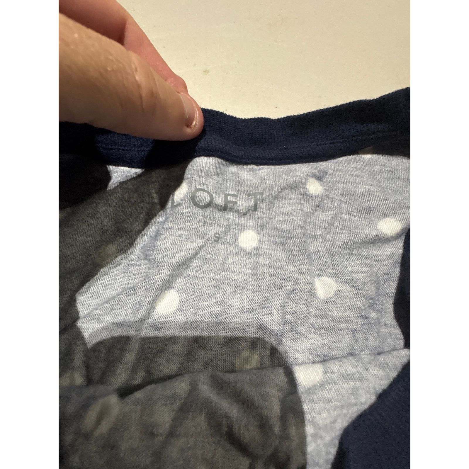 Loft LOFT Women’s Small Navy Blue White Polka Dot Short Sleeve Size S / US 4 / IT 40 - 3 Thumbnail