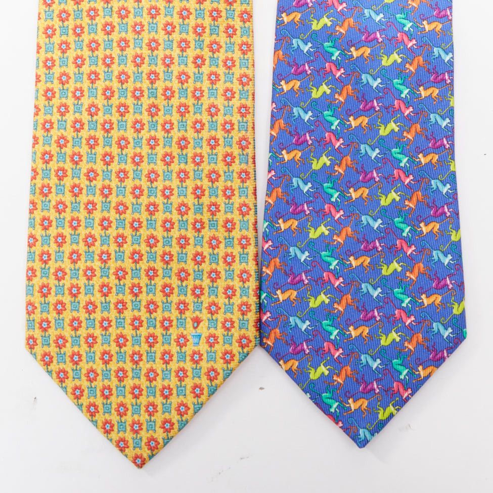 Bvlgari Set of 2 BVLGARI yellow floral ETRO blue monkey print silk neck tie Size ONE SIZE - 1 Thumbnail