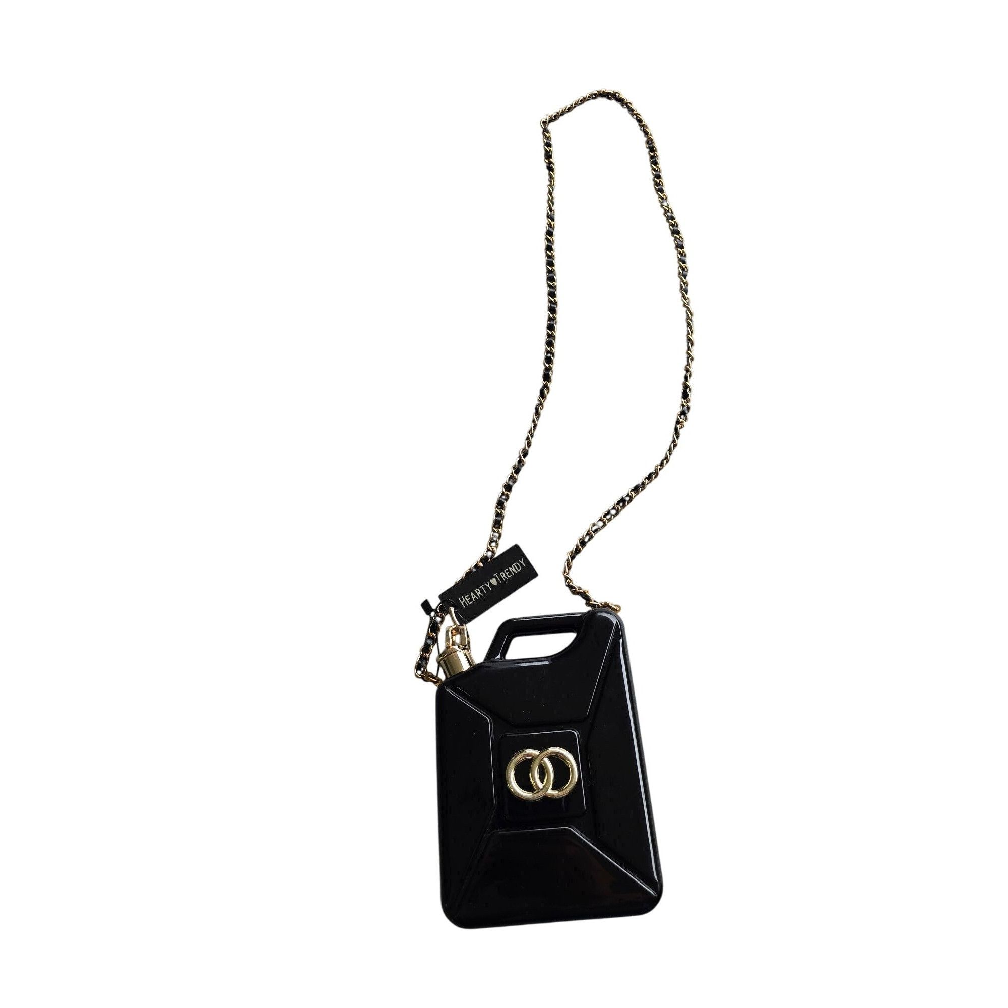Black Gas Can Style Mini Crossbody Bag With Gold Chain Strap, Women's