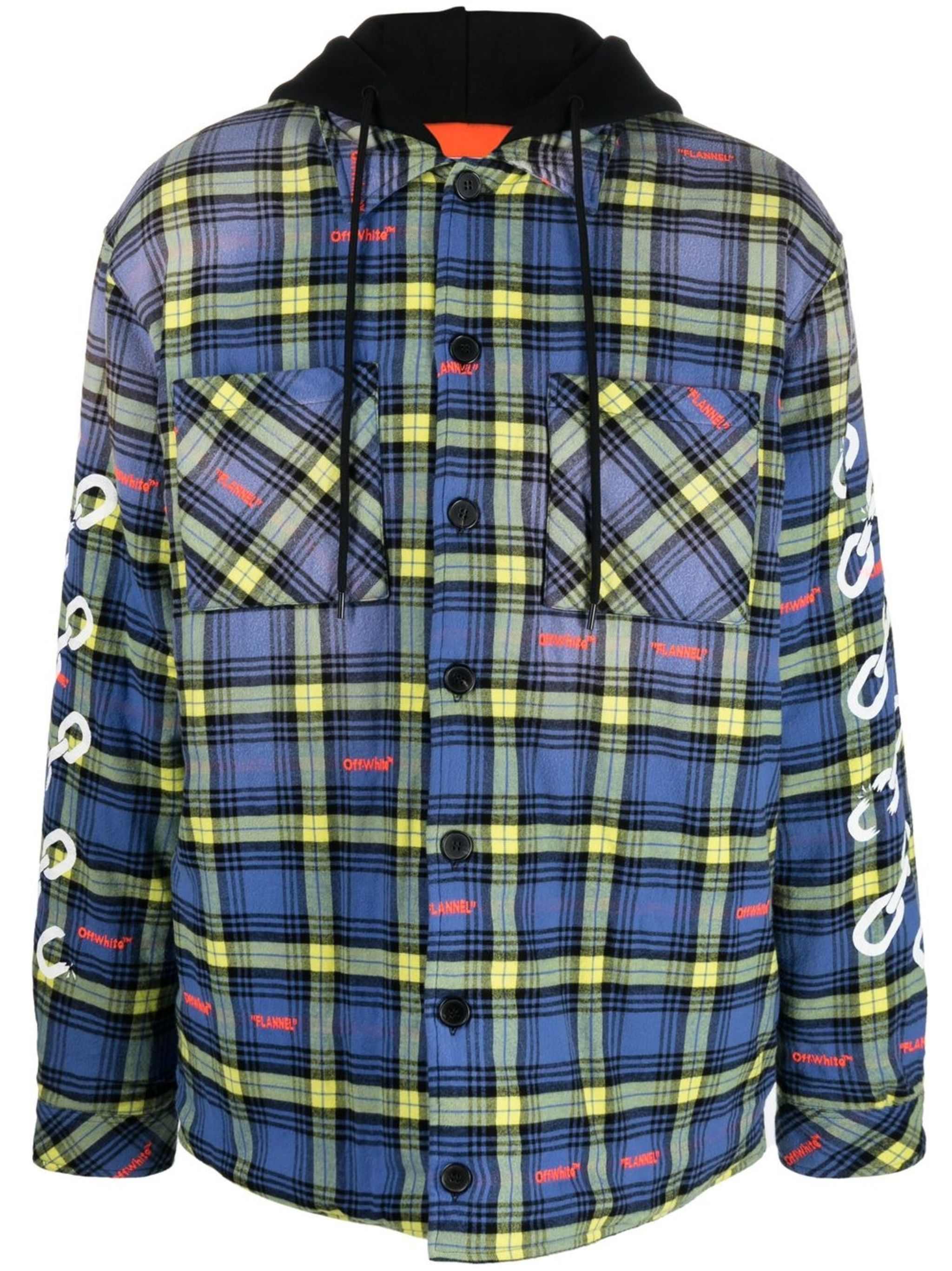 Off-White o1gr1nt1124 Chain Arrow Flannel Hoodie Oversized Dusty Blue Size US M / EU 48-50 / 2 - 1 Thumbnail