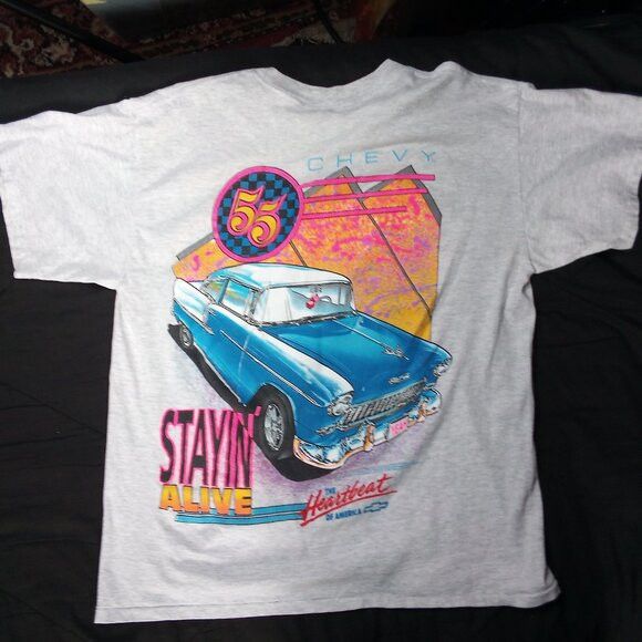 Chevrolet × Vintage Vintage Chevrolet Classic 55 Stayin Alive Neon T-Shirt Size US XL / EU 56 / 4 - 7 Thumbnail