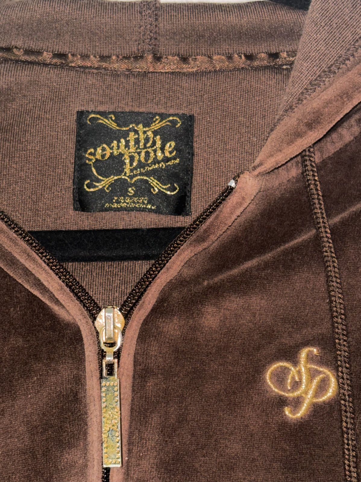Southpole Vintage Y2K South Pole Brown Velour Zip Hoodie – Size S Size S / US 4 / IT 40 - 4 Thumbnail