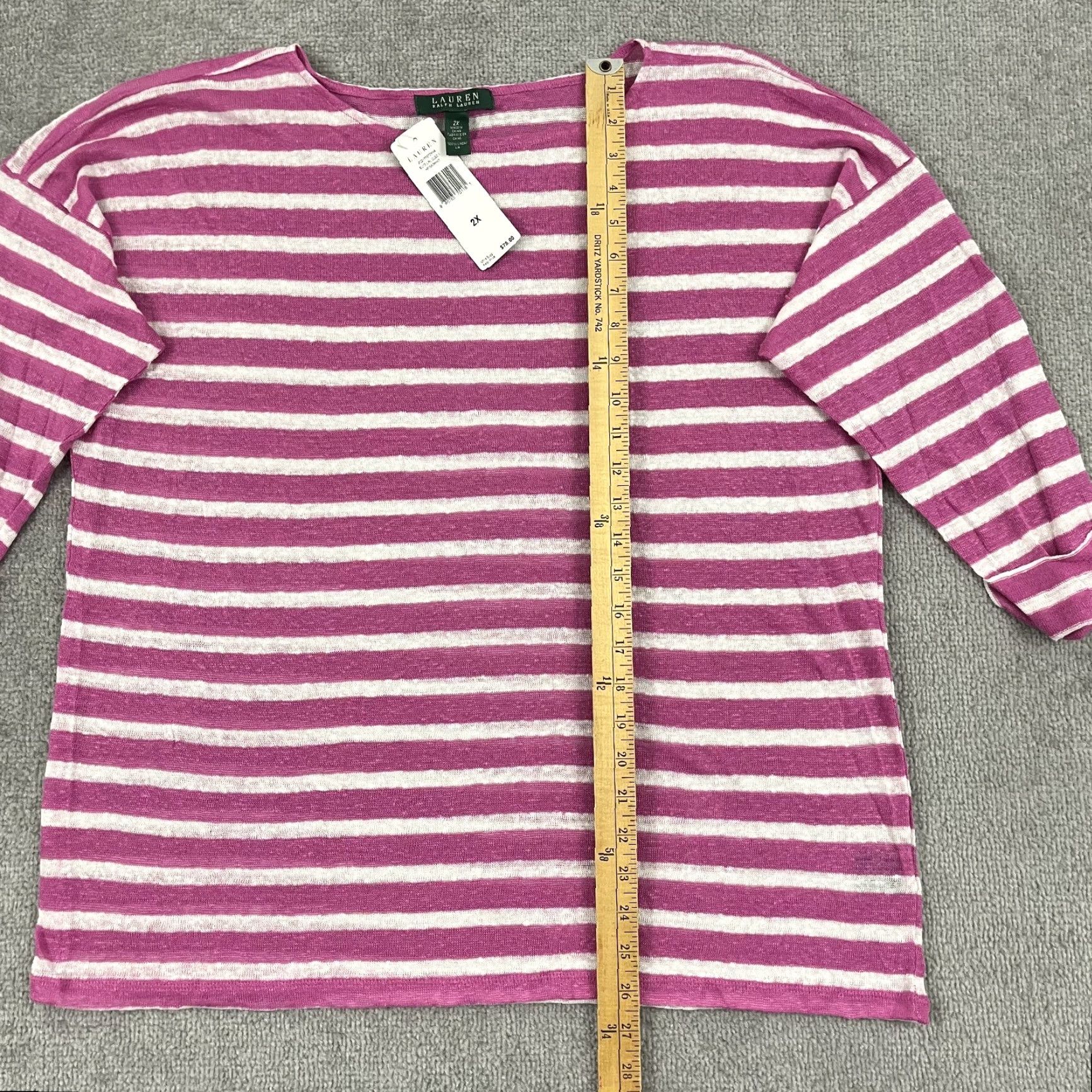 Ralph Lauren Lauren Ralph Lauren Blouse Womens 2X Pink Striped Linen Crew Pullover Size XXL / US 16-18 / IT 52-54 - 3 Thumbnail
