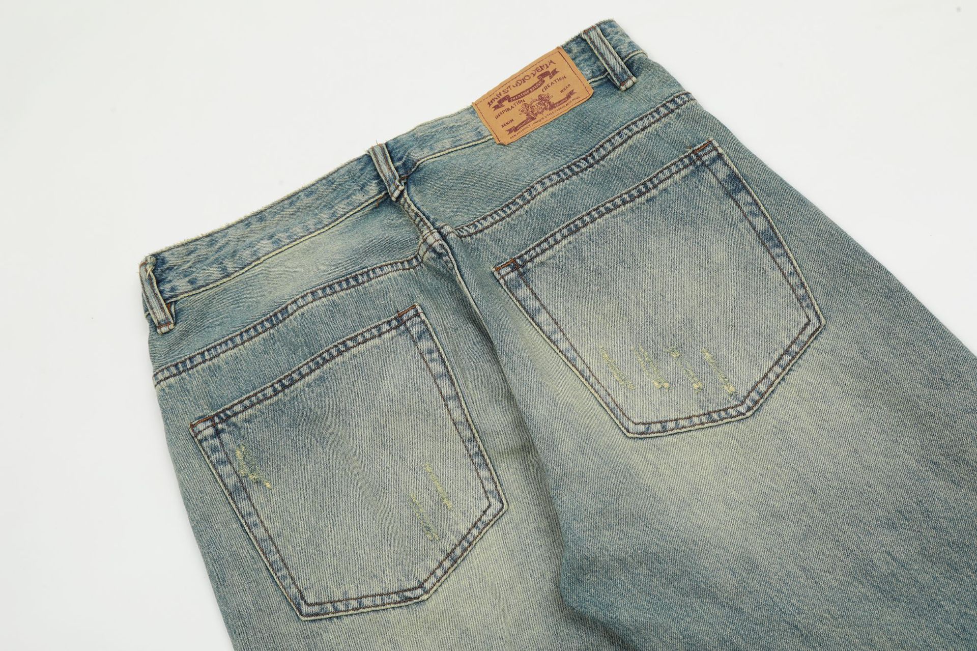 Japanese Brand Wide-leg washed straight whisker ripped cargo flared jeans Size US 32 / EU 48 - 4 Thumbnail
