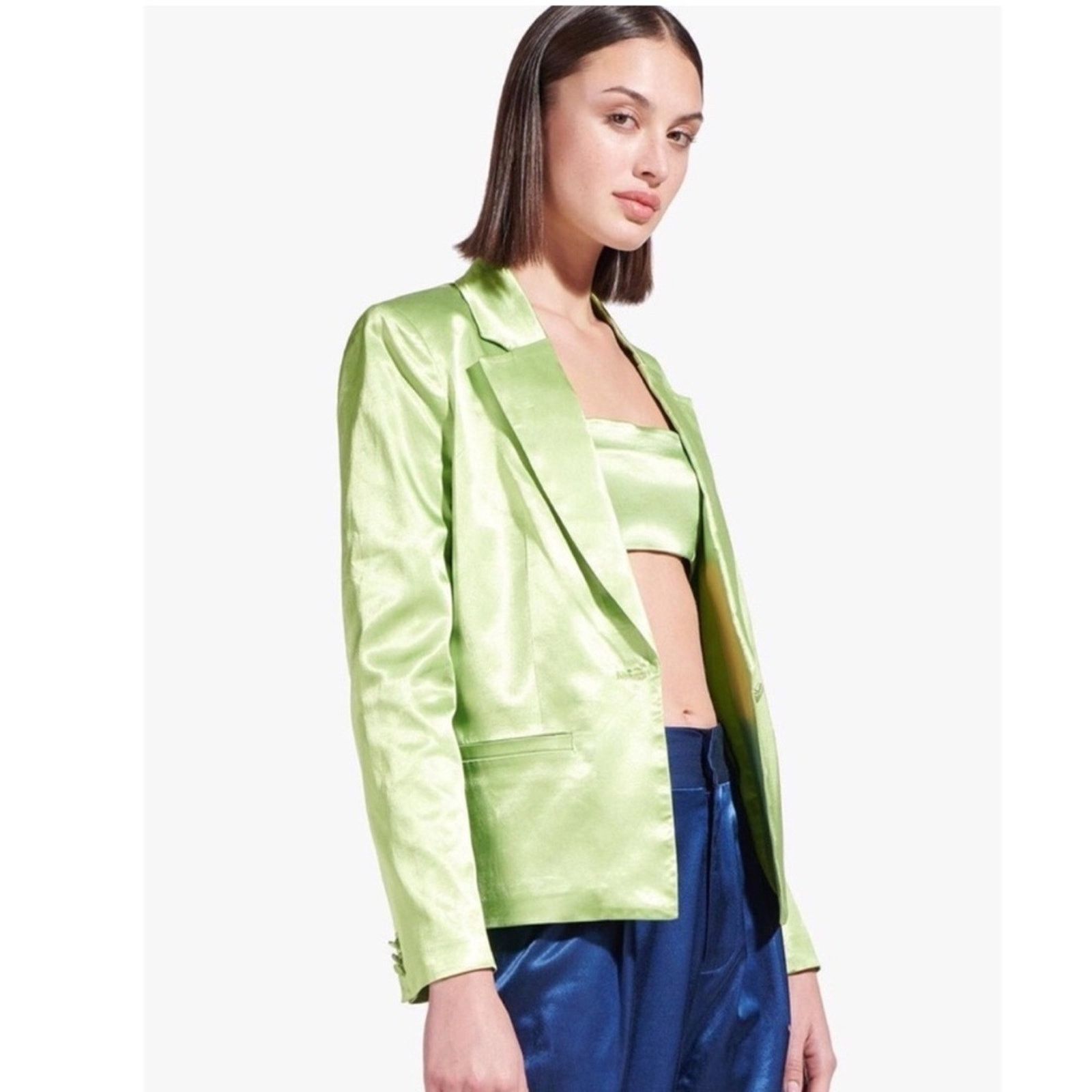 Staud Staud Madden Blazer - Size XS - Moss Green Stretch Satin Size XS / US 0-2 / IT 36-38 - 1 Thumbnail
