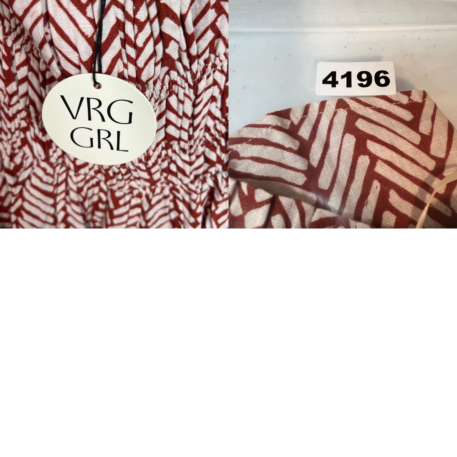 Vintage VRG GRL Womens Dress Mini Party/Cocktail Sleeveless Strapless Red Short 8 Cotton/Linen Blend Chevron Size M / US 6-8 / IT 42-44 - 8 Thumbnail