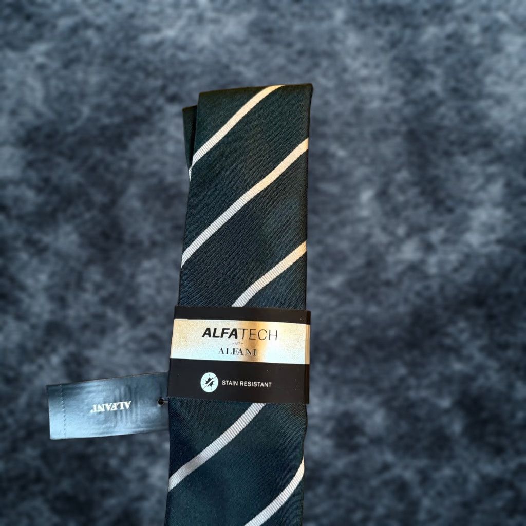 Alfani Alfani Tie Green White Stripe Alfatech Stain Resistant Polyester Mens NWT Size ONE SIZE - 1 Thumbnail