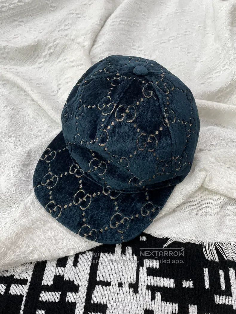 Gucci Gucci Size56 Blue velvet full double G full logo cap Size ONE SIZE - 1 Thumbnail