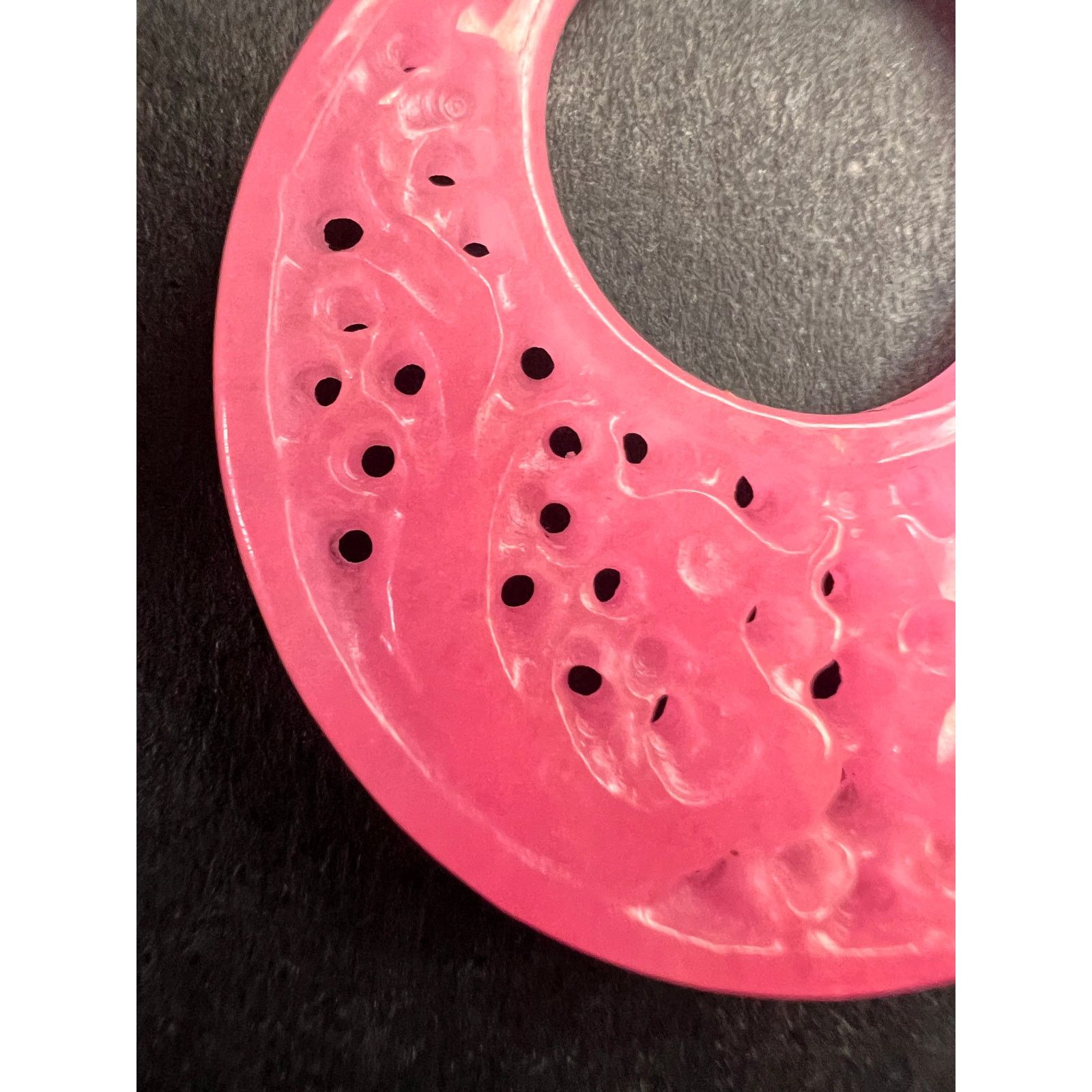Other NEW pink jade carved dragon hoop earrings with 925 silver Size ONE SIZE - 3 Thumbnail