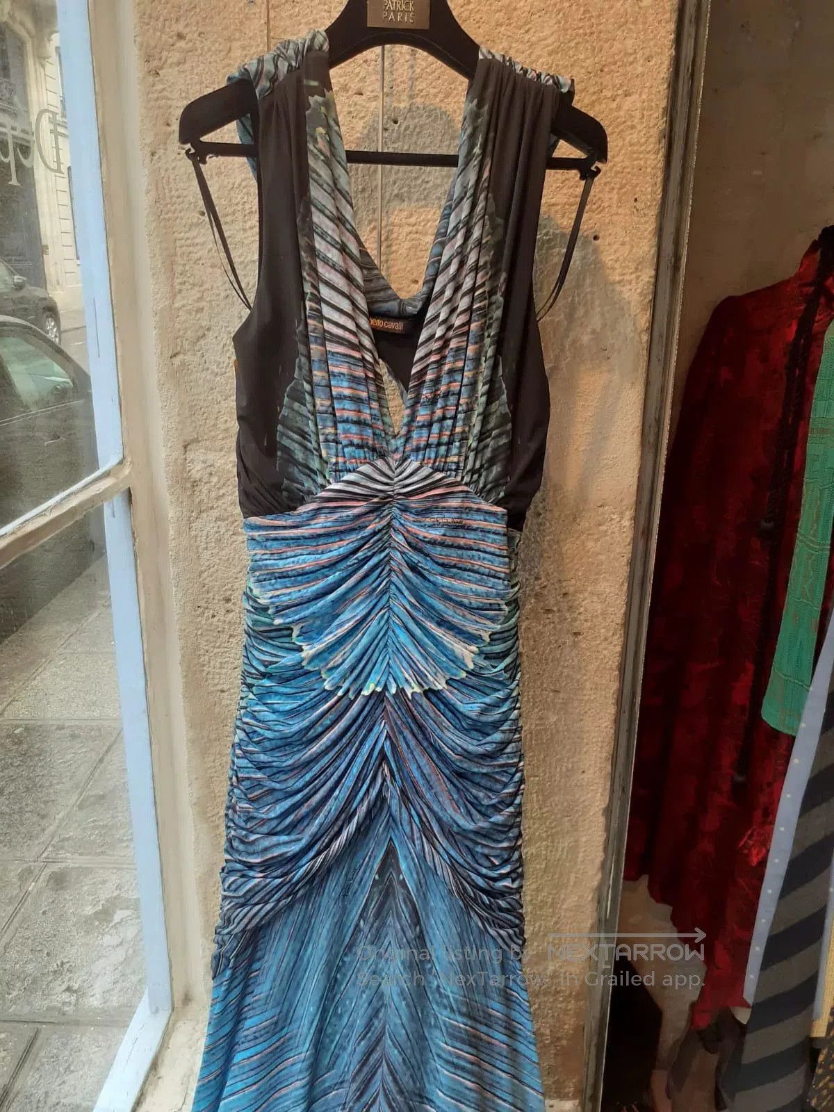 Saint Laurent Paris Roberto Cavalli Blue Patterned Ruched Dress. Size M / US 6-8 / IT 42-44 - 1 Thumbnail