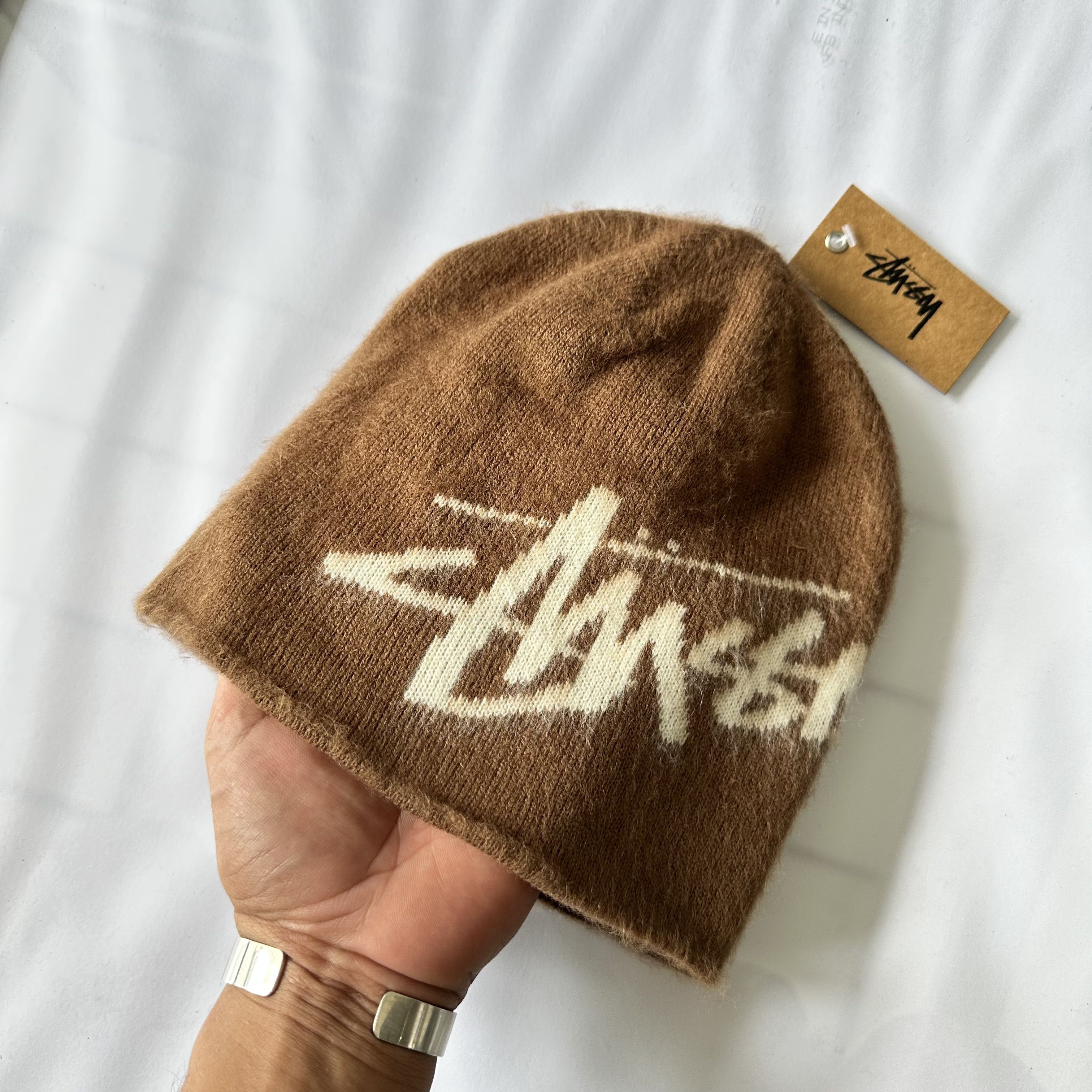 Streetwear × Stussy Stussy Brushed Out Skull Cap Beanie Sand FW23