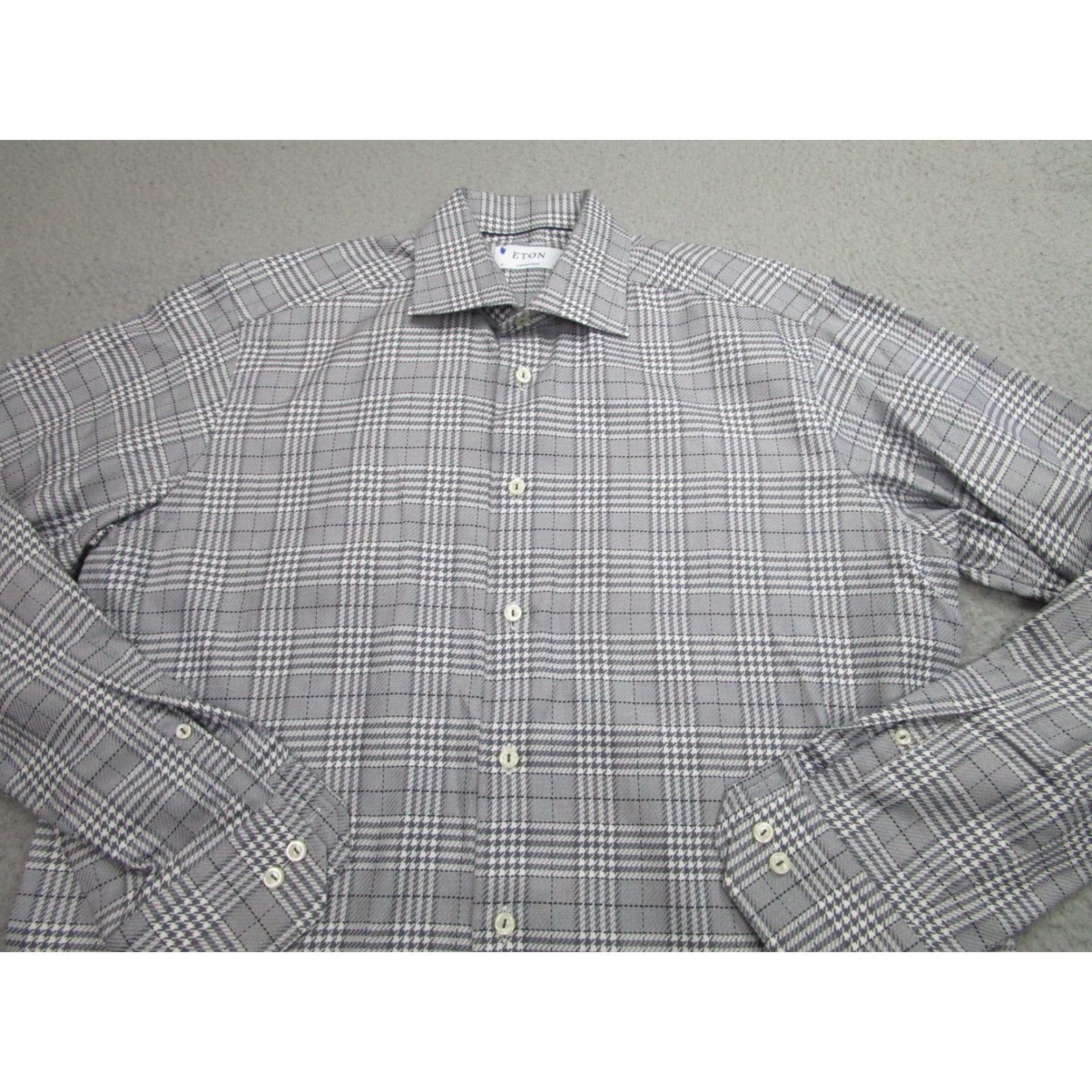 Eton Eton Gray White Plaid Dress Shirt Mens Large 16 Long Sleeve Contemporary Size 42R - 2 Thumbnail