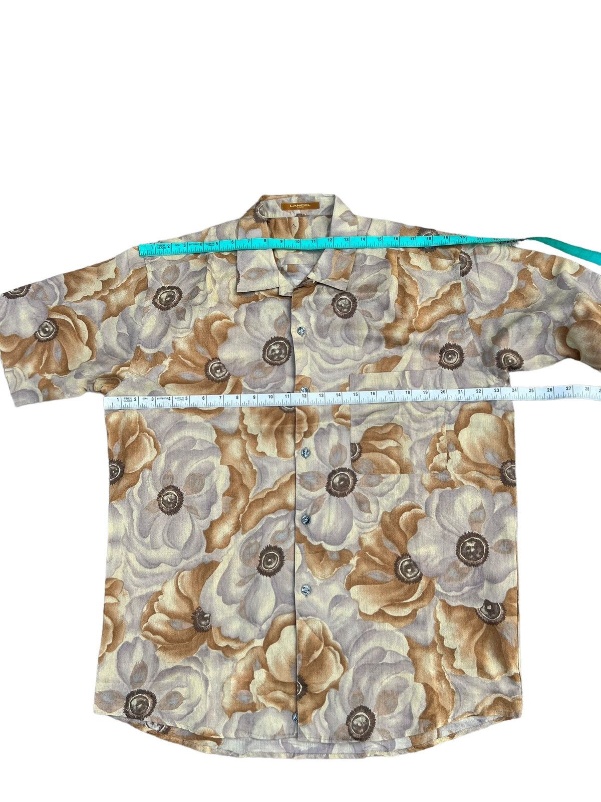 Lancel 90s Lancel Paris Psychedelic Flowers Linen Hawaiian Shirt Size US L / EU 52-54 / 3 - 3 Thumbnail