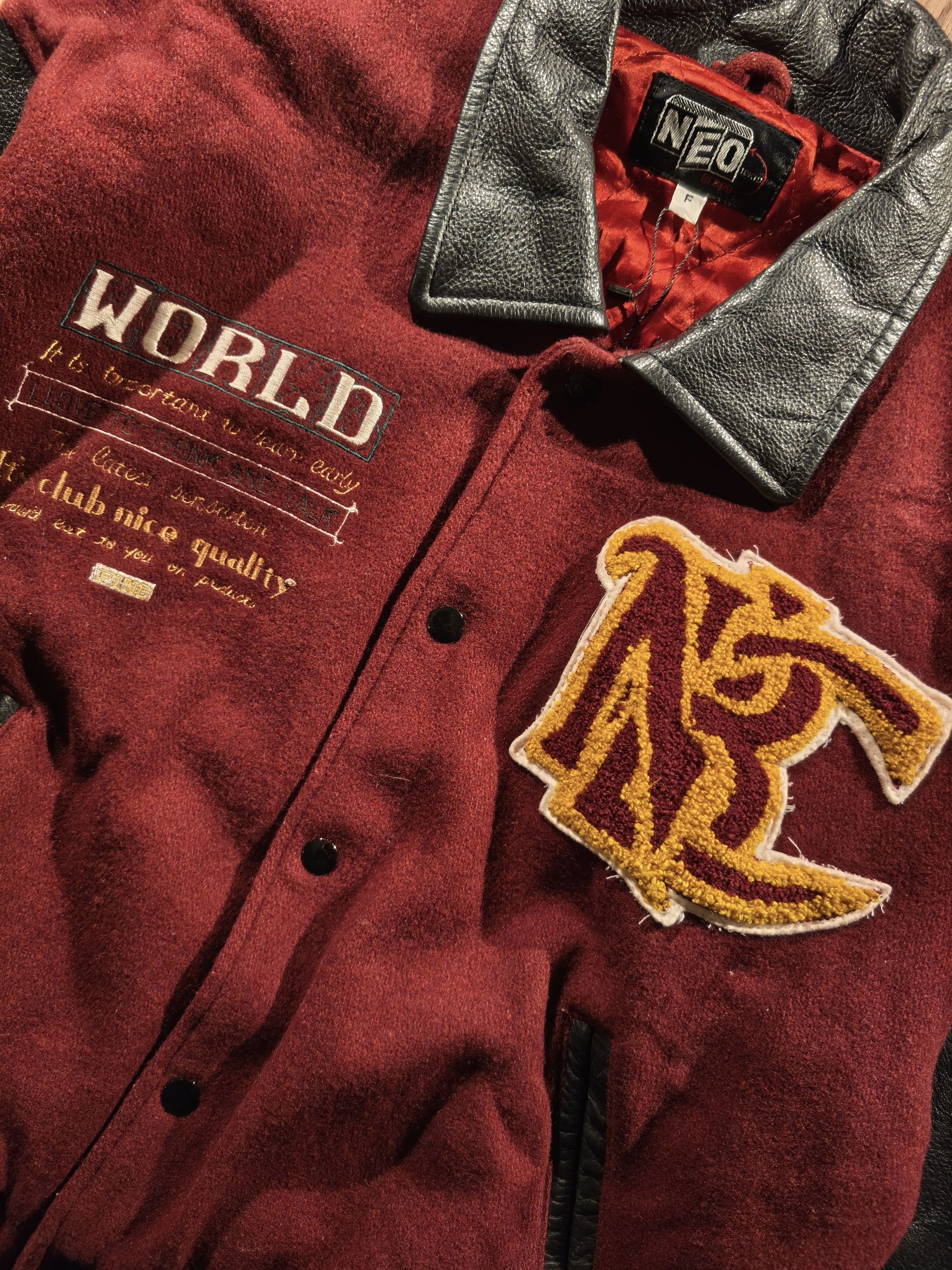 Other Vintage Neo Blood Mix Wool Leather Varsity Jacket Size US XL / EU 56 / 4 - 4 Thumbnail