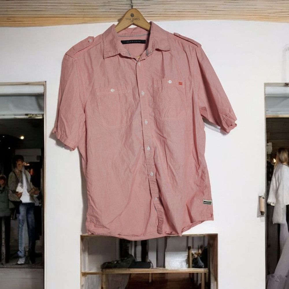 Sean John Men's Light Red Casual Shirt With Epaulettes By Sean John S Size US L / EU 52-54 / 3 - 1 Thumbnail
