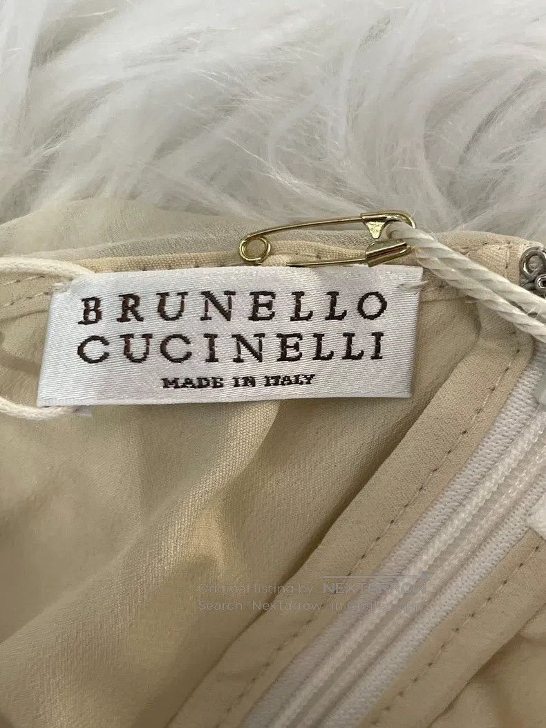 Brunello Cucinelli Brunello Cucinelli Beige and White Silk Sleeveless Camisol Size M / US 6-8 / IT 42-44 - 3 Thumbnail