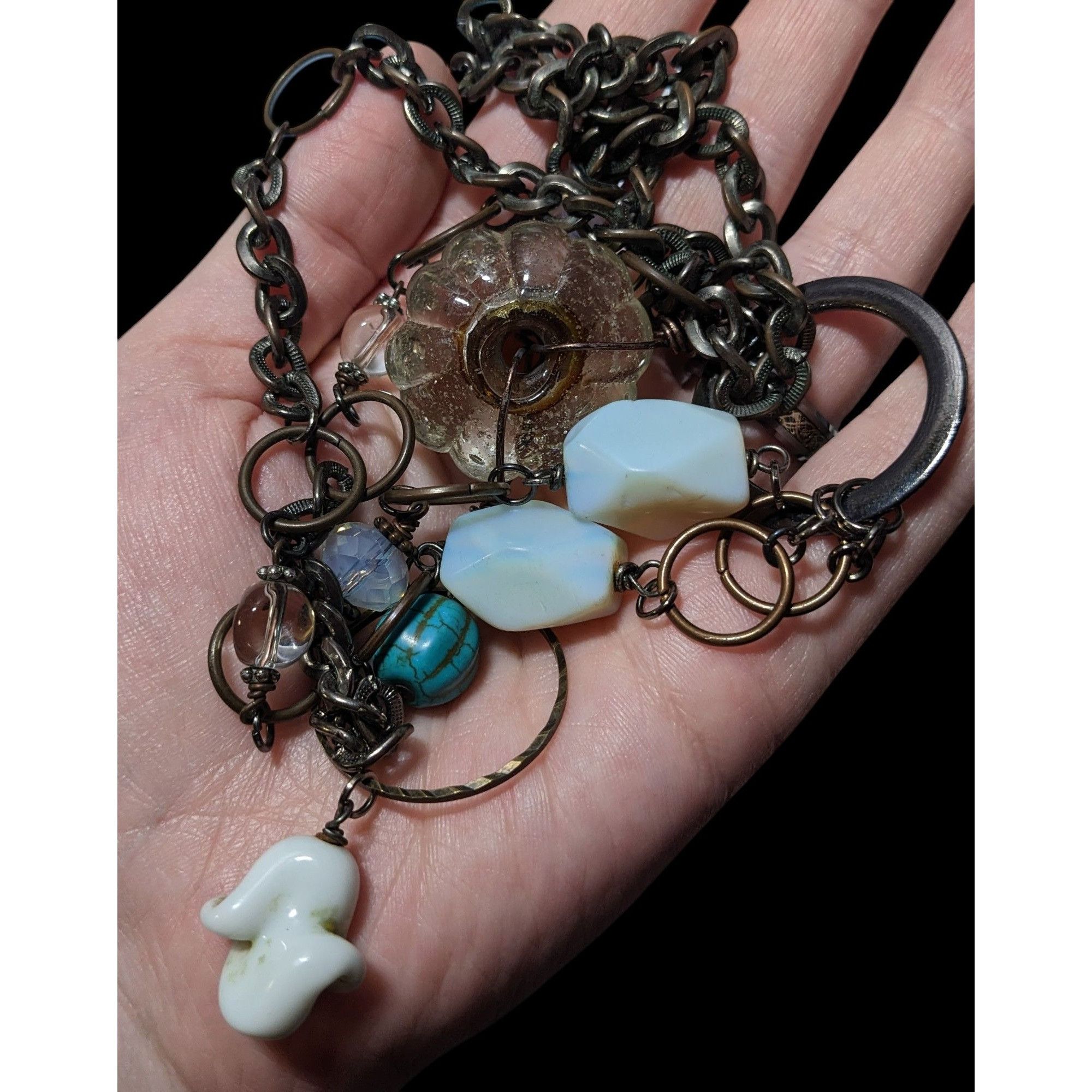 Other Handmade Upcycled Chunky Glass And Moonstone Beaded Chain Ne Size ONE SIZE - 7 Thumbnail