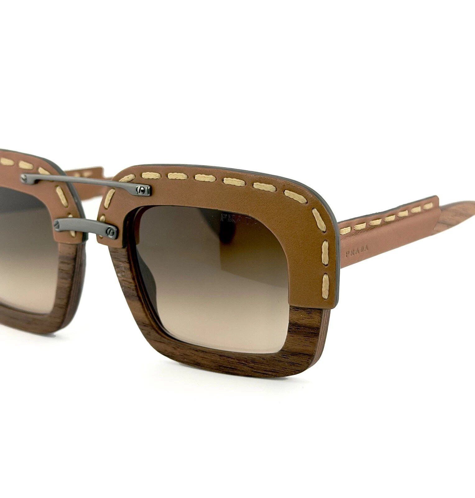 Prada PRADA 26R RAW Nut Light Brown Leather Sunglasses PR26RS 26RS Size ONE SIZE - 9 Thumbnail