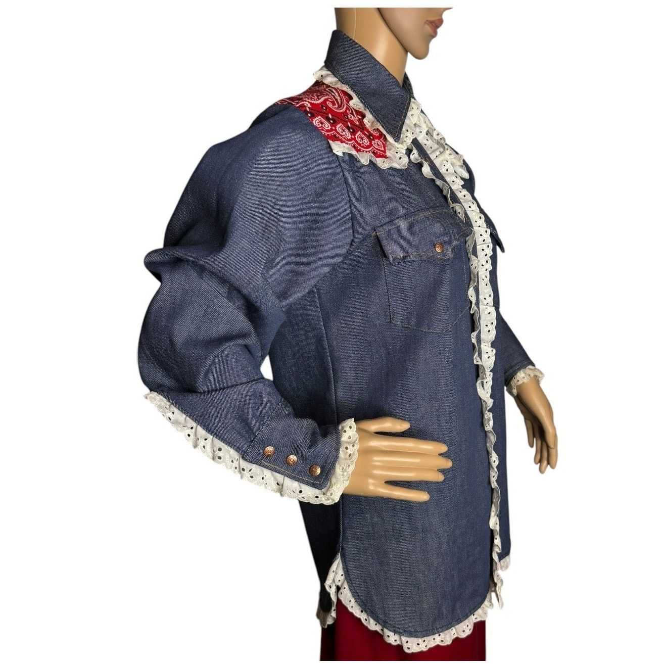 Vintage Vtg Bar C authentic western denim shirt dagger collar eyelet Size M / US 6-8 / IT 42-44 - 8 Thumbnail
