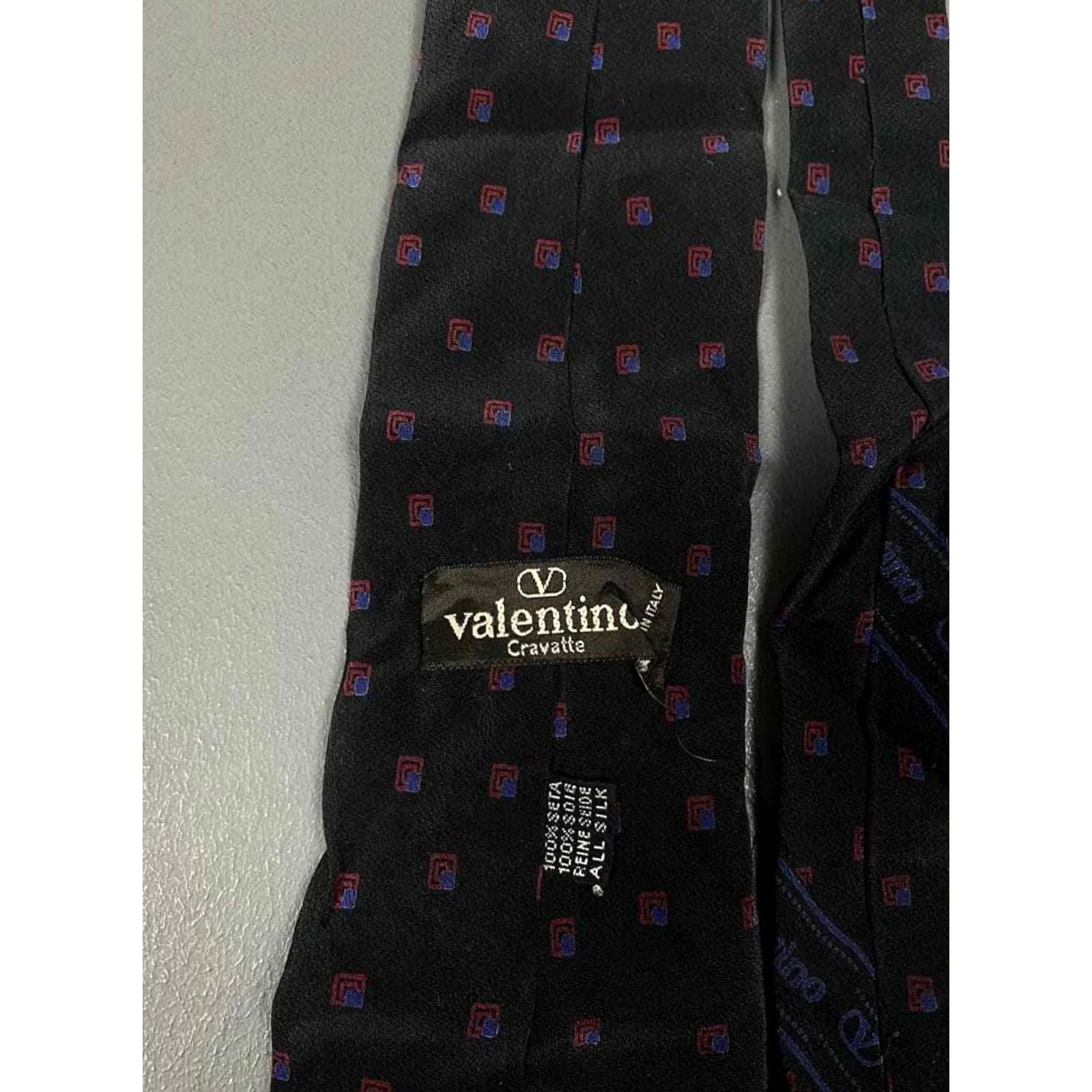 Valentino VALENTINO Black Silk Dotted Tie Vintage Made in Italy Geometric Logo Tie Mens Silk Blend Pattern Geometric Size ONE SIZE - 7 Thumbnail