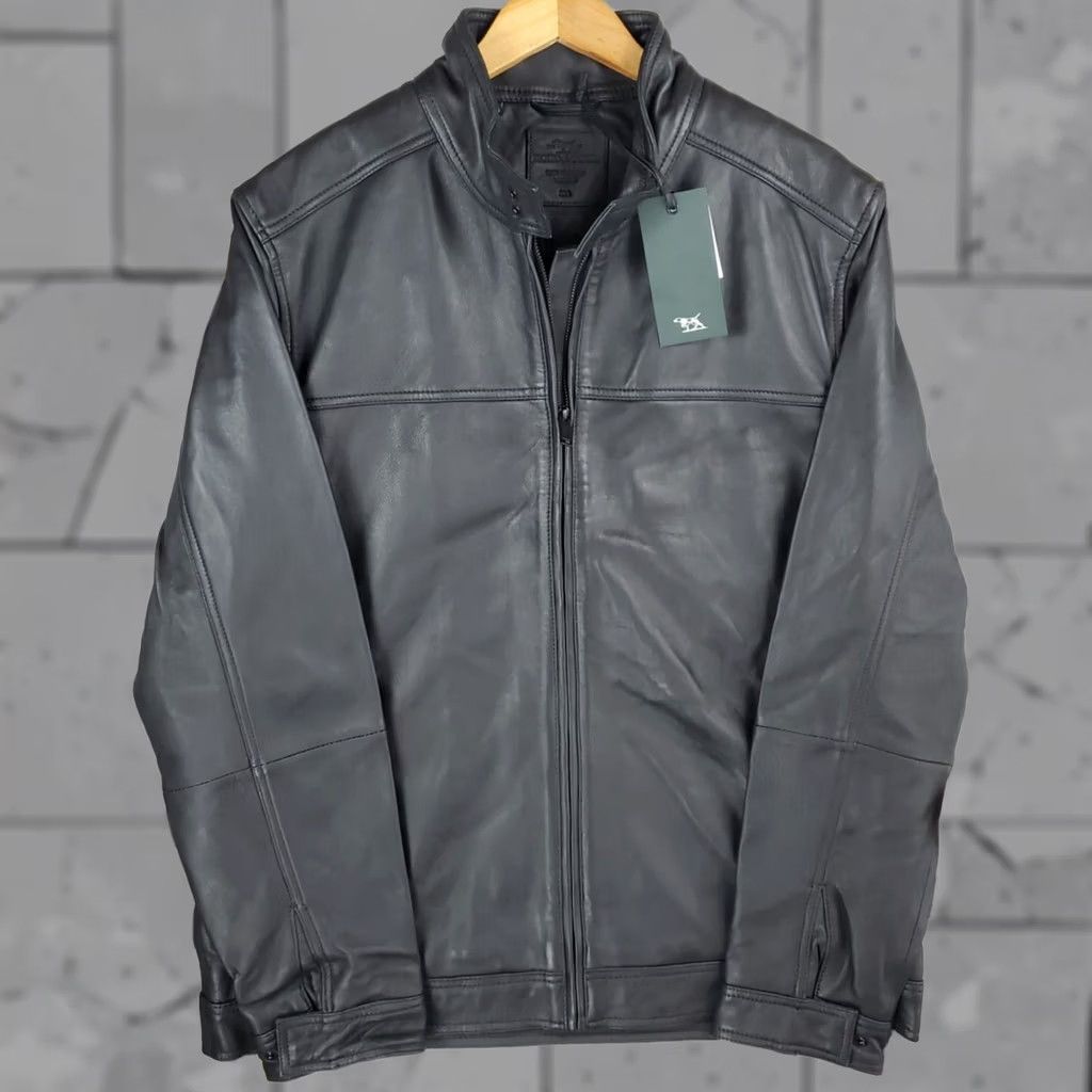 Rodd & Gunn RODD & GUNN Trucker Jacket Mens 2XL Leather Black Full Zip 100% Calfskin Stand-Up Collar Motorcycle Style Size US XXL / EU 58 / 5 - 1 Thumbnail
