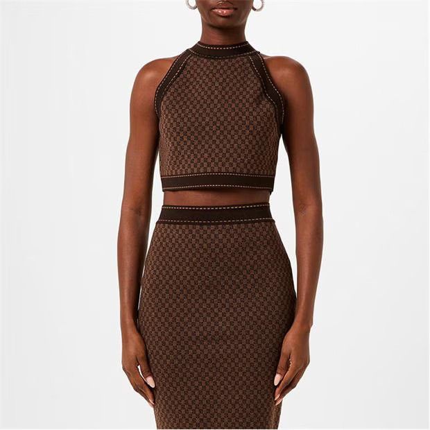 Balmain o1g2r1mq0924 Mini Monogram Jacquard Top in Brown Size M / US 6-8 / IT 42-44 - 3 Thumbnail