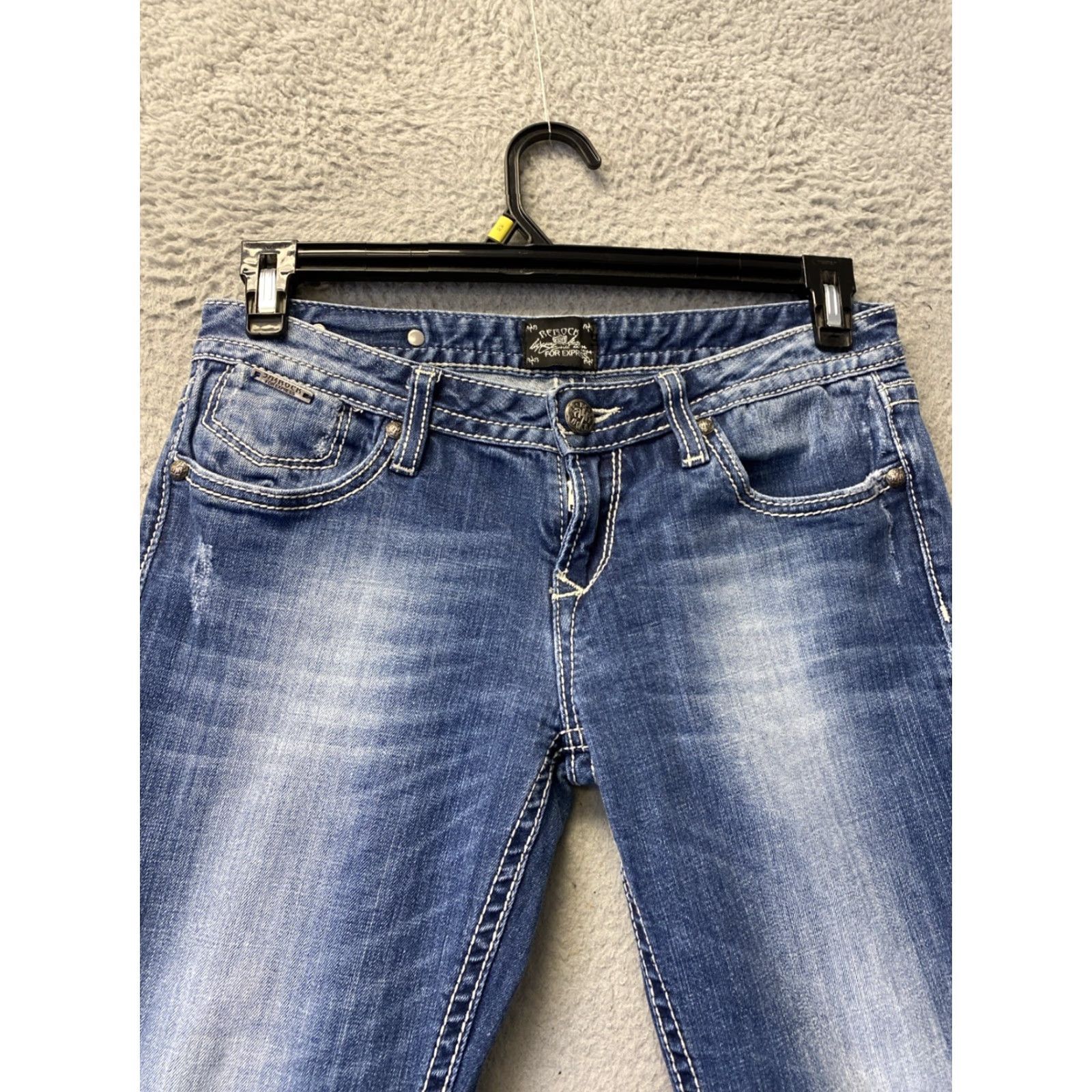 Denime ReRock Jeans Bootcut Womens 8 Denim Blue Embroidered Low Rise Stretch Regular Size 8 Size 30" / US 8 / IT 44 - 2 Thumbnail