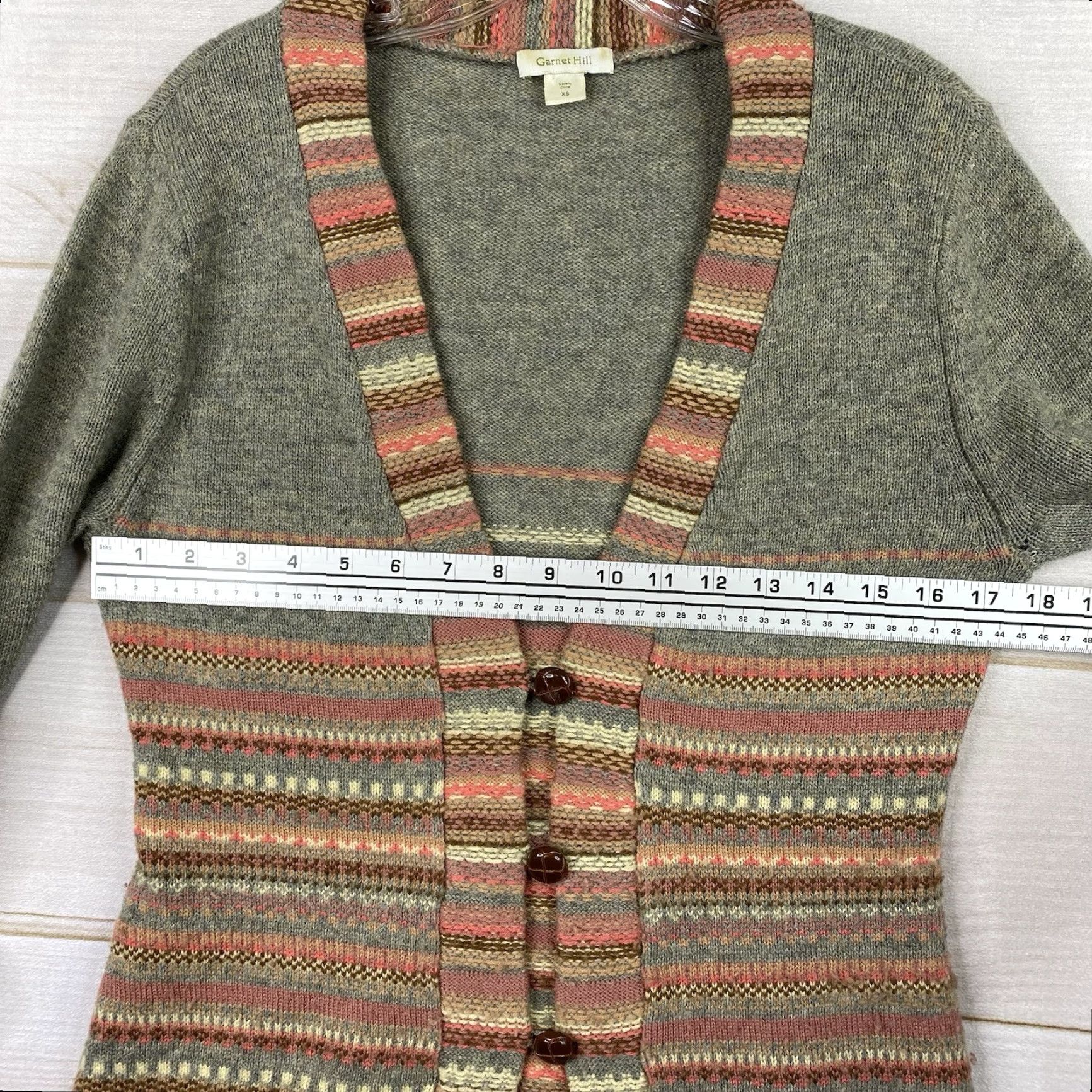 Vintage Garnet Hill Cardigan Women XS Green Stripe Wool Button Cropped Sweater Knit Size XS / US 0-2 / IT 36-38 - 6 Thumbnail