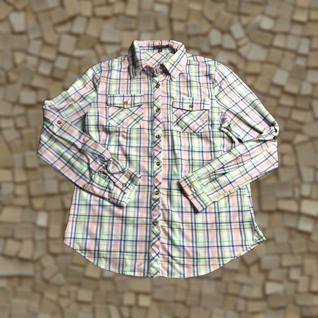 Pinko STACCATO Shirt Womens Size S Plaid Multicolor Button Up Neck Collared Long Sleeve Casual Fall Spring Summer Womens Size S / US 4 / IT 40 - 1 Thumbnail