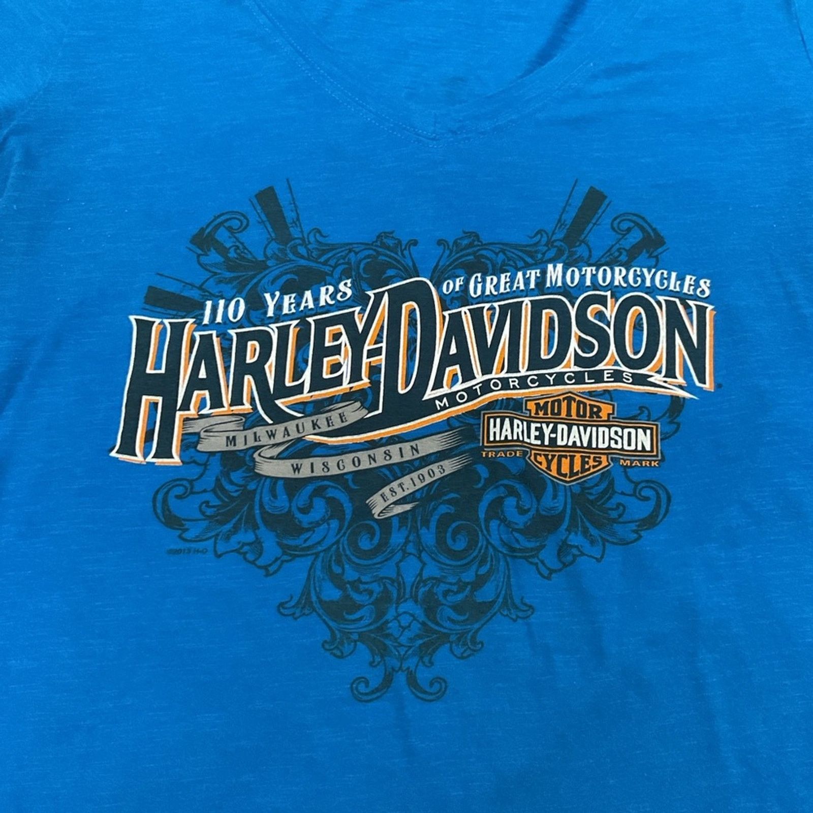 Harley Davidson Harley Davidson 110th Anniversary Blue Short Sleeve T-Shirt Size XL / US 12-14 / IT 48-50 - 5 Thumbnail