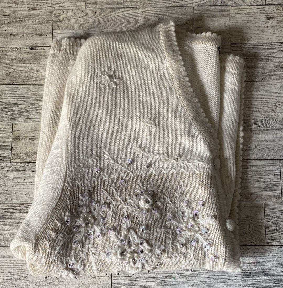 Vintage, Beige, Snowflake Embroidered, Button Down Sweater
