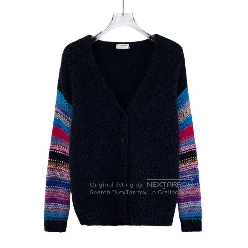 Saint Laurent Paris Saint Laurent Paris Colorful Rainbow Striped Mohair V Neck Size US XS / EU 42 / 0 - 1 Thumbnail
