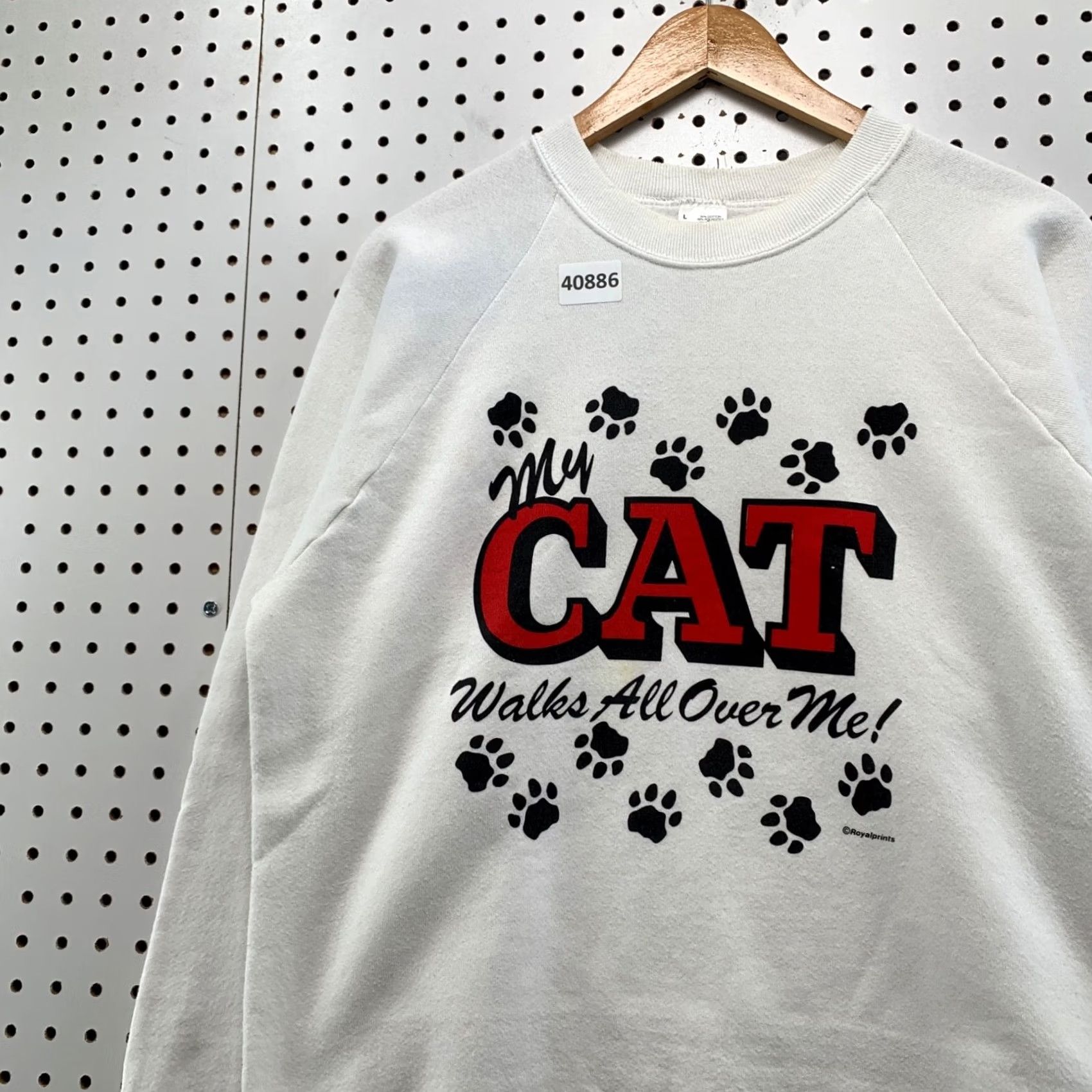 Fruit Of The Loom VINTAGE Nike Sweatshirt Mens L White 90s Cat Funny Paw Print (Walks Over Me) Size US L / EU 52-54 / 3 - 6 Thumbnail