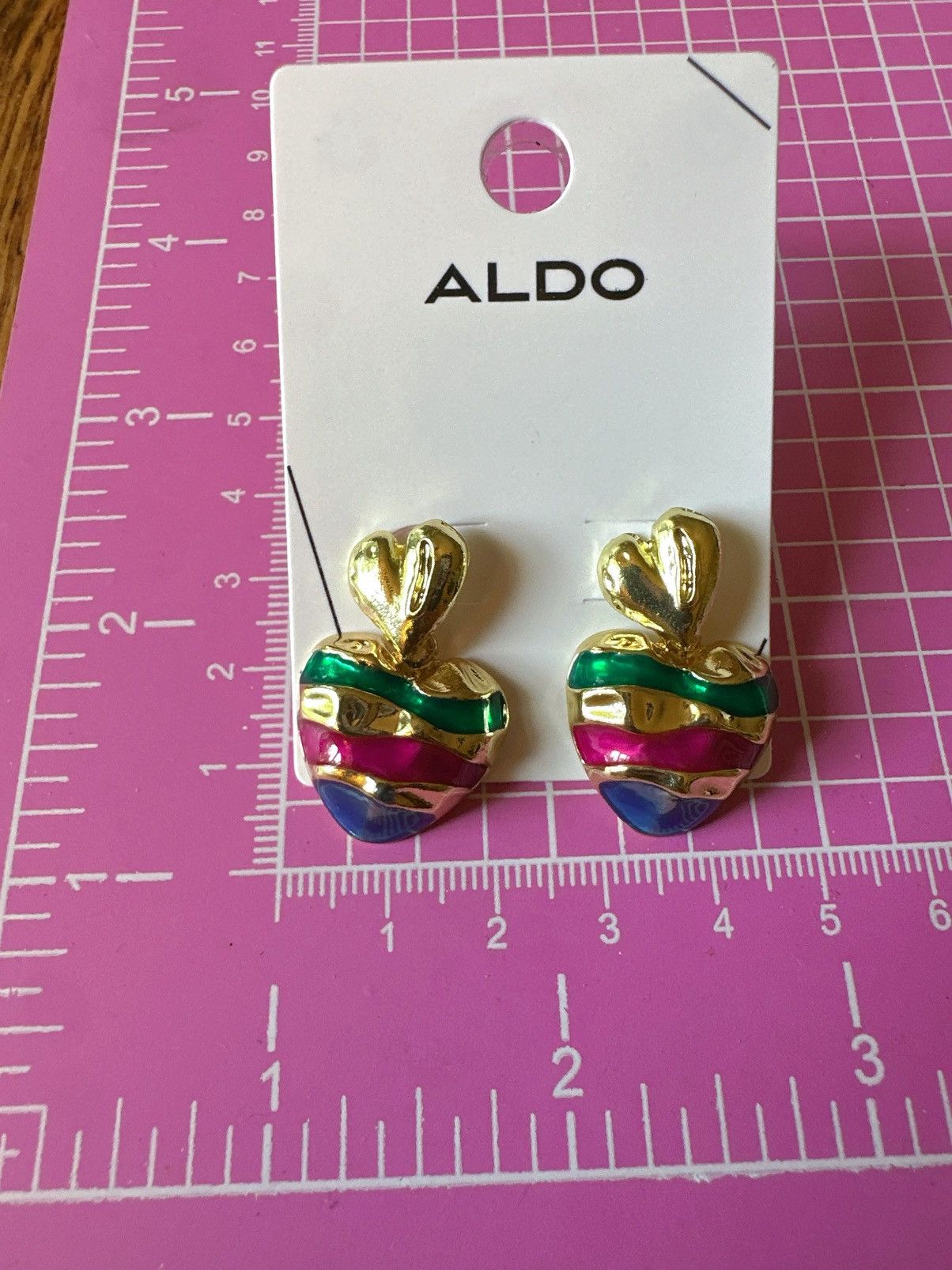 Aldo Aldo earrings multiple color stripes heart drops gold tone Size ONE SIZE - 3 Thumbnail