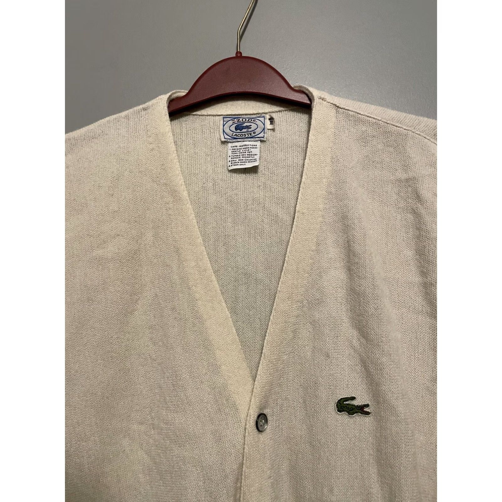 Lacoste VINTAGE Lacoste Izod Cardigan Sweater Gator Patch Knit V-Neck XL Beige Mens USA Size US XL / EU 56 / 4 - 3 Thumbnail