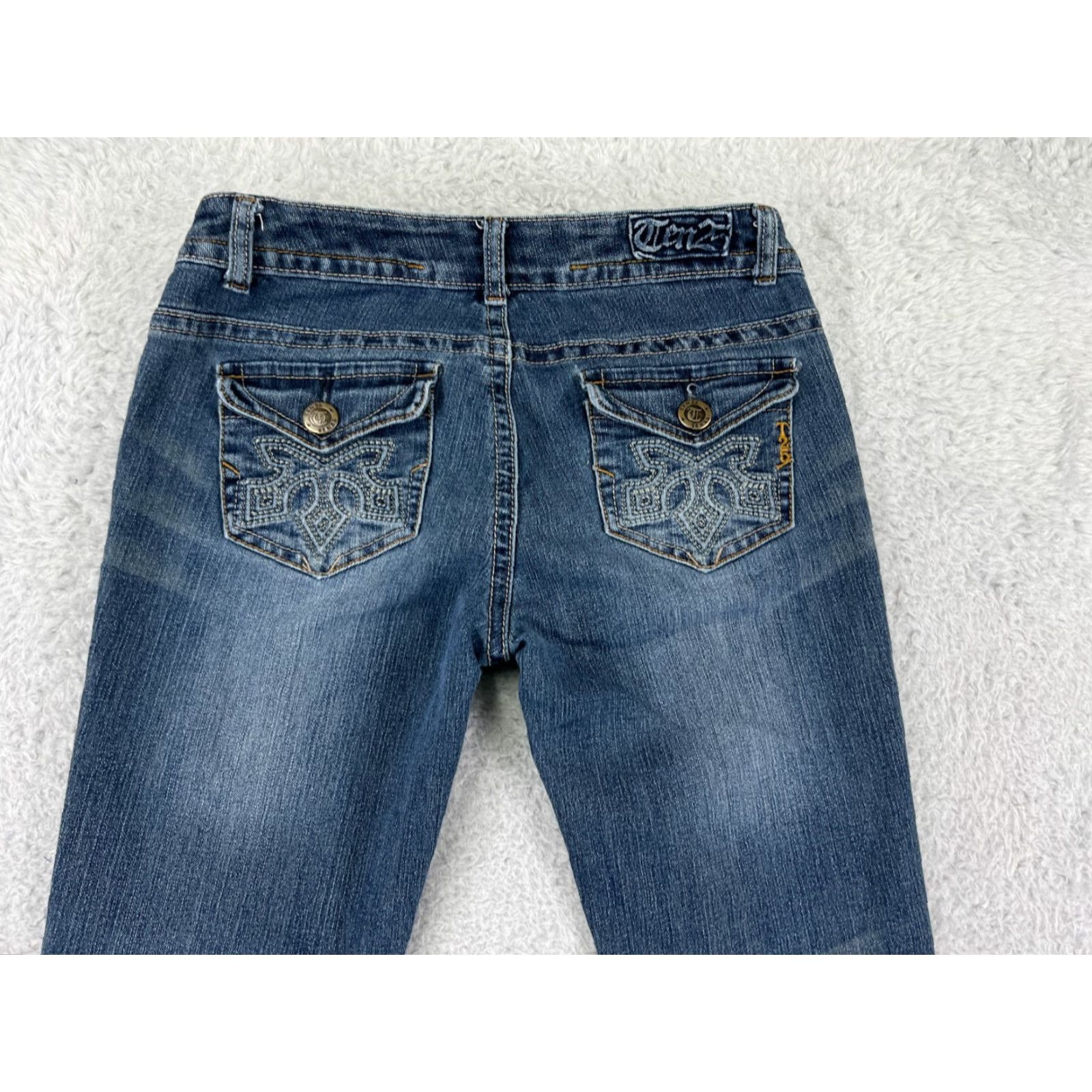 Vintage Ten 25 Womens Jeans 3 Blue Denim Skinny Tapered Cotton Blend Embroidered Size 26" / US 2 / IT 38 - 3 Thumbnail