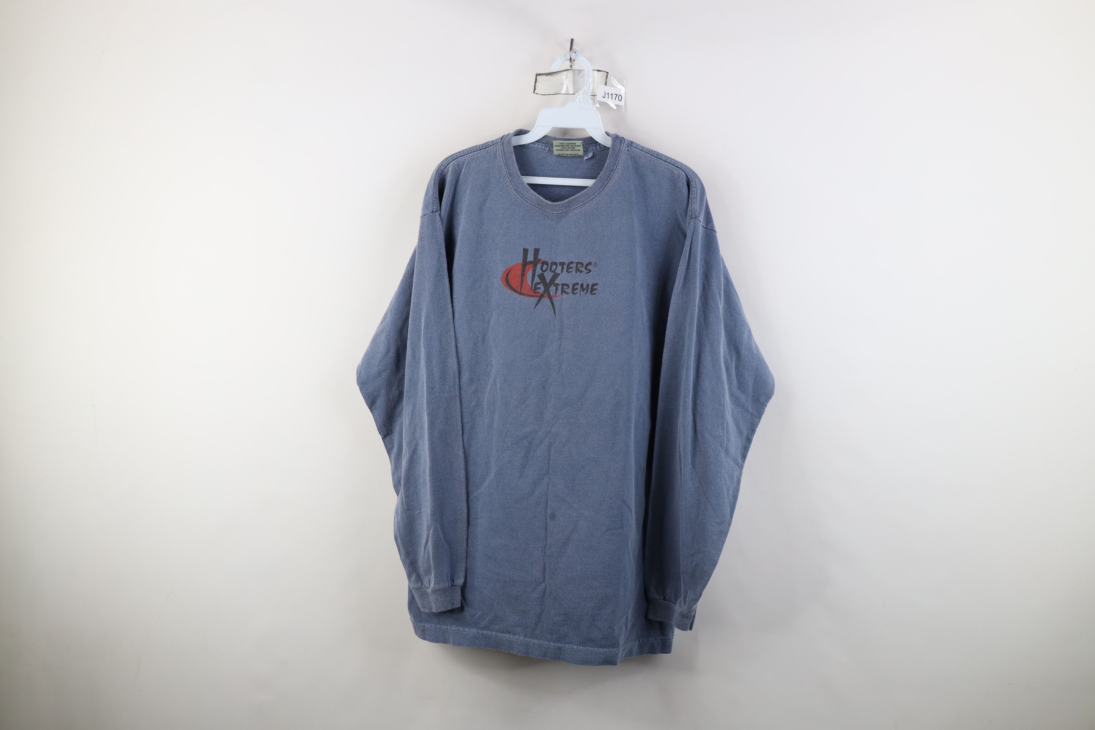 Vintage Vintage 90s Hooters Extreme Long Sleeve T-Shirt Blue Cotton Size US L / EU 52-54 / 3 - 1 Thumbnail