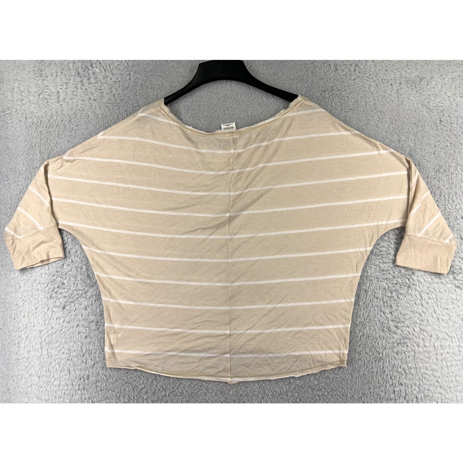 Victoria's Secret Victoria's Secret Women's Crop Shirt Medium Beige Striped Modal Jersey Short Sleeve Pullover Size M / US 6-8 / IT 42-44 - 2 Thumbnail