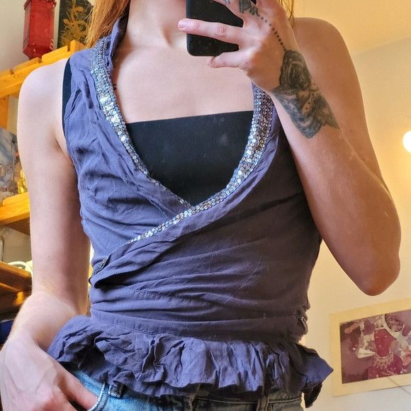 Free People Free People Gray Sequined Wrap Pleated Vest - Size 8 Size M / US 6-8 / IT 42-44 - 2 Thumbnail