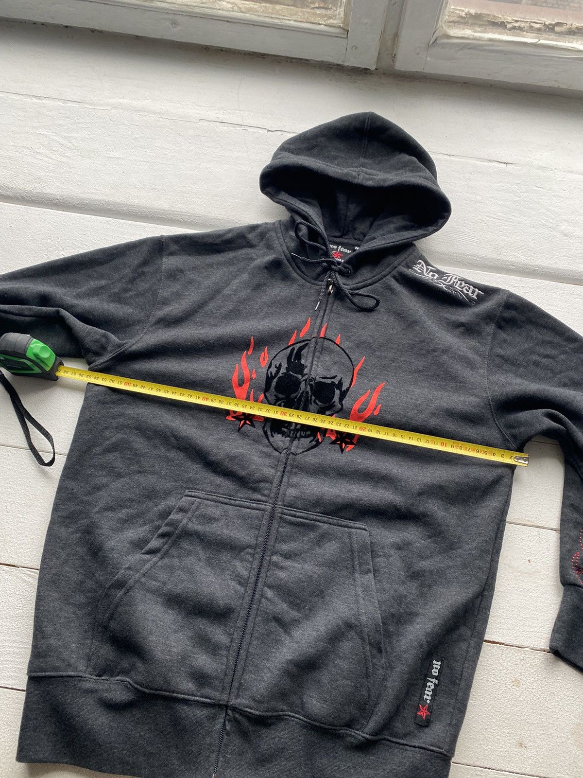 No Fear × Vintage 🔥90s No Fear Skull Gothic Flame Zip Up Hoodie Mens Vintage M Size US M / EU 48-50 / 2 - 7 Thumbnail
