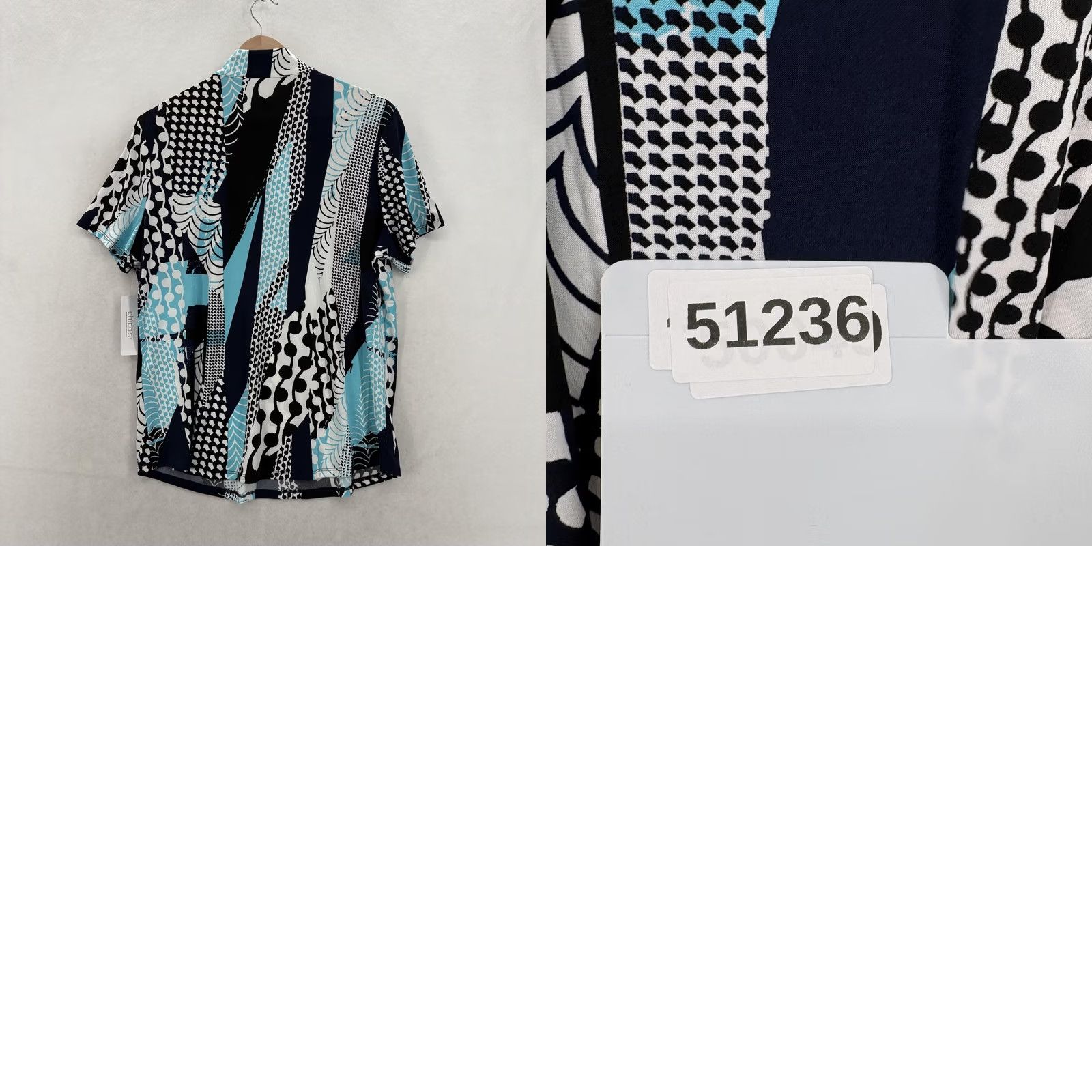 Vintage Chico's Polo Shirt Womens Black Blue Mock Neck Zip Abstract Geometric 2 12 Short Sleeve Jersey Polyester Spandex Casual Summer Womens Size XL / US 12-14 / IT 48-50 - 9 Thumbnail