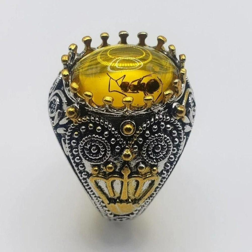 Designer Men's Royal King Crown Amber Ant Fossil Insect Ring - Size 8 Size ONE SIZE - 7 Thumbnail