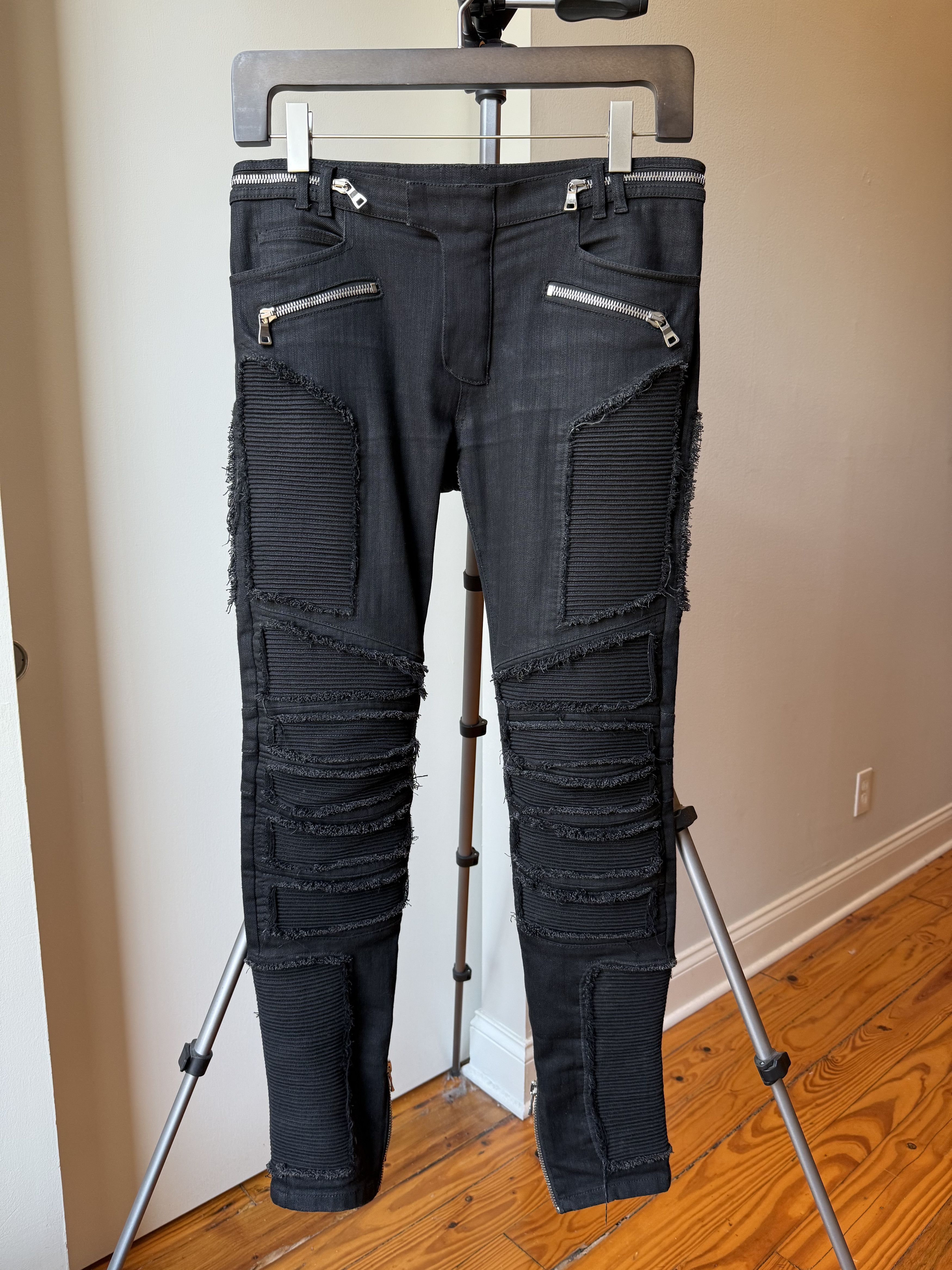 Balmain SS18 Black Ribbed Biker Jeans Size US 33 - 1 Thumbnail