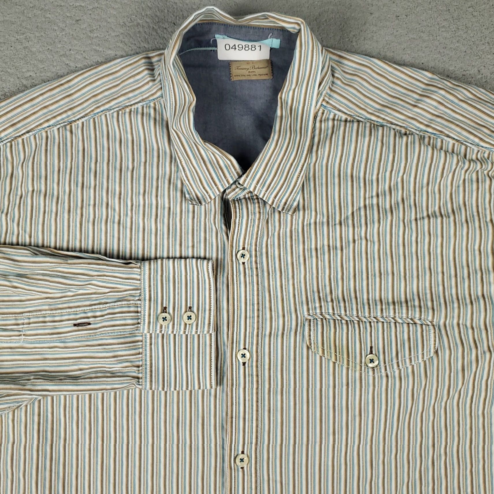 Tommy Bahama Tommy Bahama Shirt Mens 2XL Striped Button-Up Long Sleeve Beige Blue Cotton Casual Shirt Mens 2XL Size US XXL / EU 58 / 5 - 2 Thumbnail