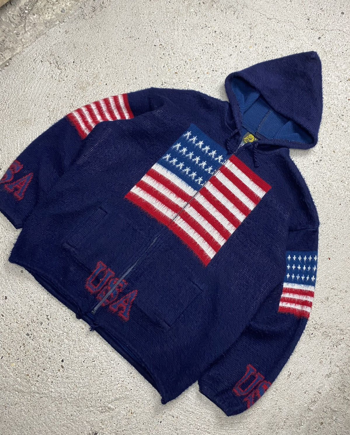 Vintage Vintage usa knitted mohair hoodie flag patriotic ovwrsized Size US L / EU 52-54 / 3 - 2 Thumbnail