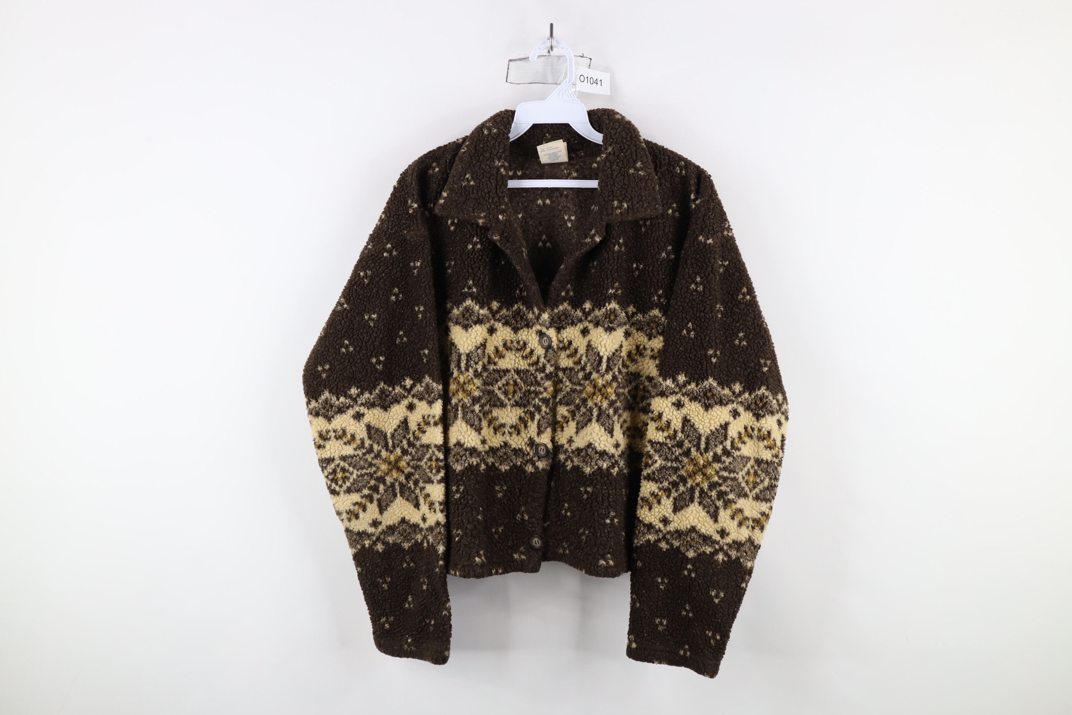 Vintage Vintage 90s Streetwear Fair Isle Deep Pile Fleece Jacket Size L / US 10 / IT 46 - 1 Thumbnail