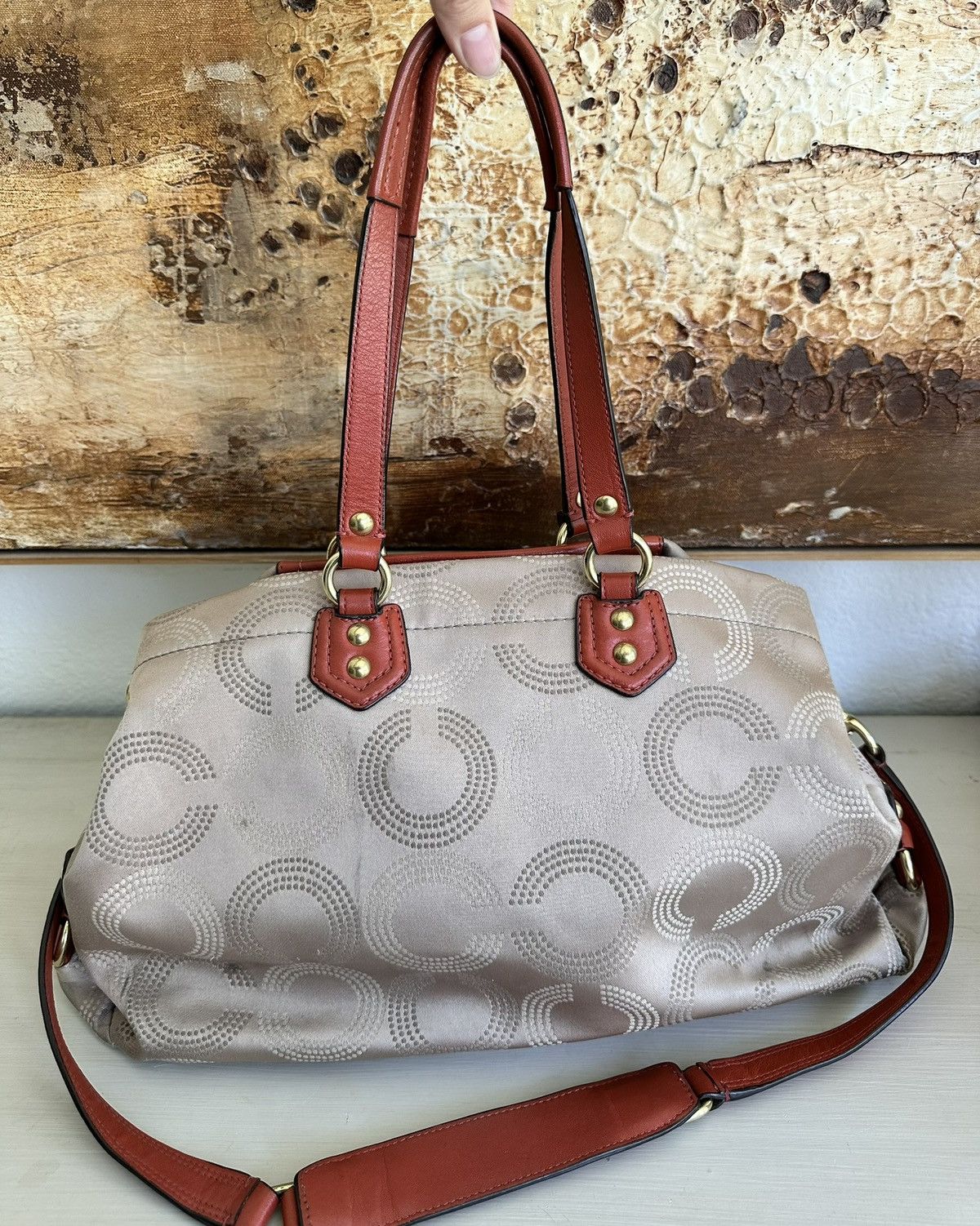 Coach Coach Ashley Dotted Op Art Beige Orange Carry All Satchel Size ONE SIZE - 7 Thumbnail