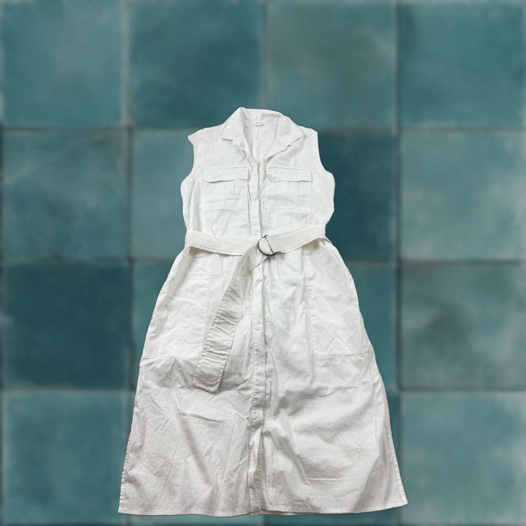 Helmut Lang VINTAGE Helmut Lang Dress Womens 4 White Sleeveless Belted Utility Shirt Safari Midi Size S / US 4 / IT 40 - 1 Thumbnail
