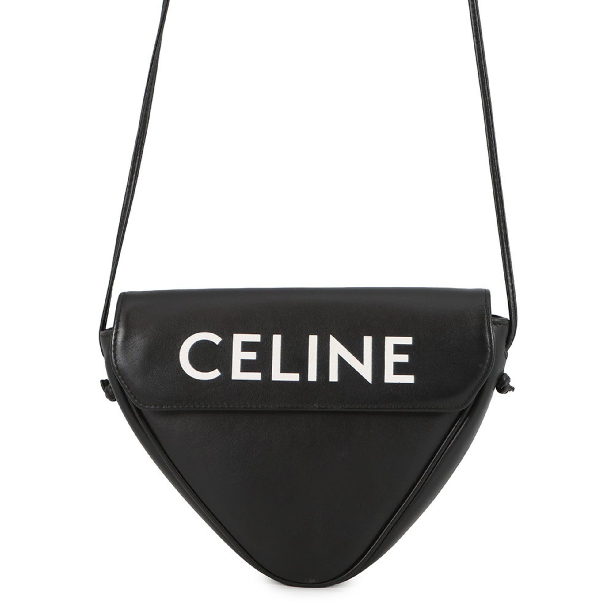 Celine Shoulder Bag Triangle Leather 19590 Celine Pochette Black Handbag, Women's